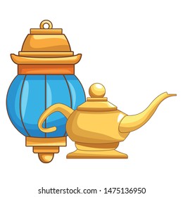 Magic lamp and paper light cartoon vector illustration graphic design