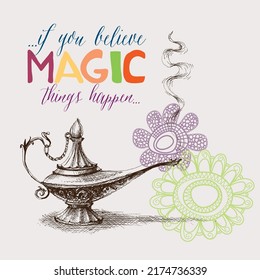 Magic lamp poster, illustrating the power of believing and manifestation