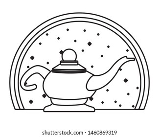 Magic lamp in round emblem background vector illustration graphic design