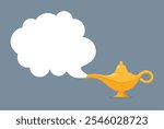 Magic lamp with smoke cloud for text on blue background. Genie lamp illustration with blank cloud space for wishes or message