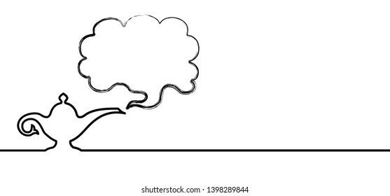 Magic lamp speech bubble smoke Vector Alladin oil lamp silhouette Abstract border from a smoke pulled out from genie magic lamp lantern fairytale cloud Alladins Tea pot Aladin genie as Arabian miracle