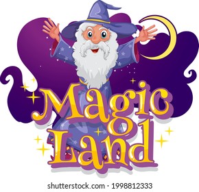 Magic Land Font With A Wizard Cartoon Character Illustration