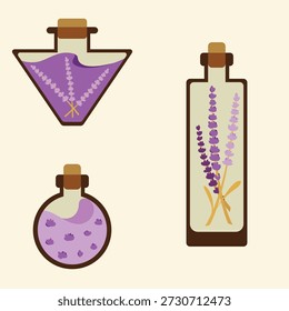 Magic lavender elixir bottles set for video games