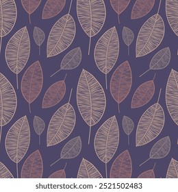 Magic leaves, doodles in the style of flowers, foliage, flower seamless pattern beautiful pastel wallpaper.