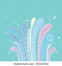 Magic leaves, turquoise, flora. Vector illustration.