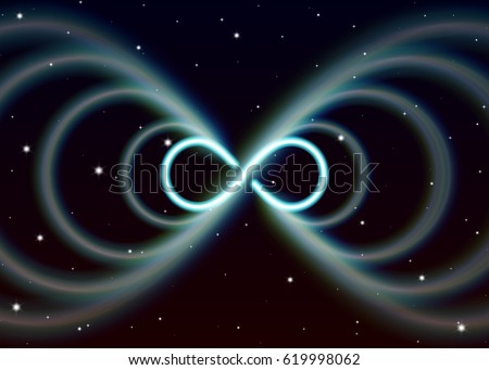 Magic lemniscate symbol, infinity or sideways eight spreads the mystic energy in spiritual space
