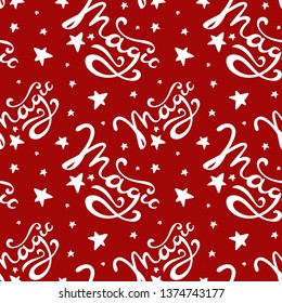 Magic lettering seamless pattern on a red background