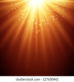 Magic  light background. Gold burst and star