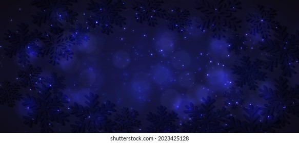 Magic light background with snowflakes. Abstract holiday backdrop. Vector.
