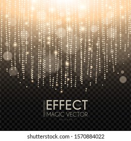 Magic light, bokeh and fog effect. Abstract shining design on transparent background. 1920th-1930th.