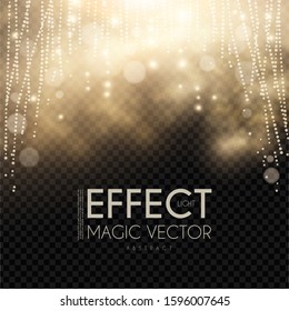 Magic light, bokeh and fog effect. Abstract shining design on transparent background. 1920th-1930th.