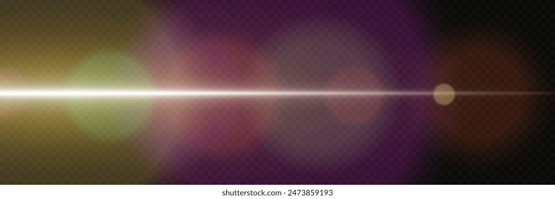 The magic of light with camera flare. Light line of bright light. On a transparent background.