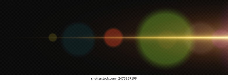 The magic of light with camera flare. Light line of bright light. On a transparent background.