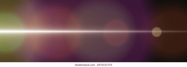 The magic of light with camera flare. Light line of bright light. On a transparent background.