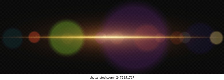 The magic of light with camera flare. Light line of bright light. On a transparent background.