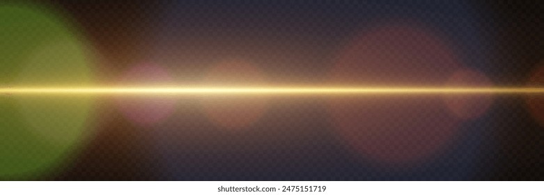The magic of light with camera flare. Light line of bright light. On a transparent background.