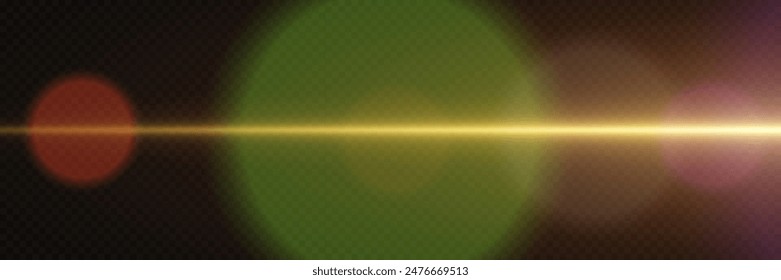 La magia de la luz con el destello de la cámara. Línea de luz de luz brillante. Sobre un fondo transparente.