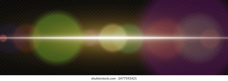 The magic of light with camera flare. Light line of bright light. On a transparent background.