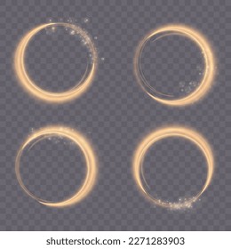 Magic light circle png. Festive round frame with light effect and golden glitter dust. Light circle for your advertising, invitations, games, holiday words, shops, websites. Vector 100%.