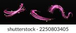 Magic light effect, pink air or wind flow with twinkle stars. Glow swirl trail, dream power motion with sparkles isolated on transparent background, Realistic 3d vector illustration