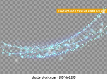 Magic light effect. Stardust blue glitter. Sparkle star dust vector illustration. Glowing sparkling particles on background with transparency