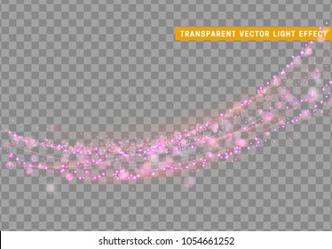 Magic light effect. Stardust pink glitter. Sparkle star dust vector illustration. Glowing sparkling particles on background with transparency