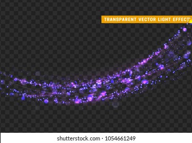 Magic light effect. Stardust purple glitter. Sparkle star dust vector illustration. Glowing sparkling particles on background with transparency
