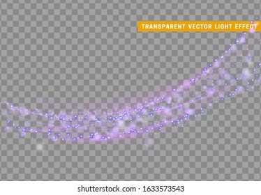 Magic light effect. Stardust purple glitter. Sparkle star dust vector illustration. Glowing sparkling particles on background with transparency