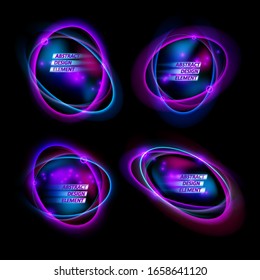 Magic light effects. Illustration isolated on dark background. Mystical portal. Bright sphere lens. Rotating lines. Glow ring. Magic neon ball. Abstract design logo. Vector. Eps10