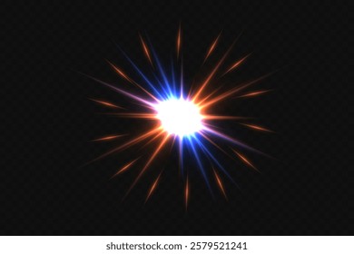 Magic light explodes, a flash of stars and rays. Vector illustration