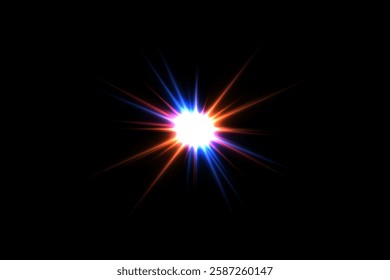 Magic light explodes, a flash of stars and rays. Vector illustration