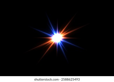 Magic light explodes, a flash of stars and rays. Vector illustration
