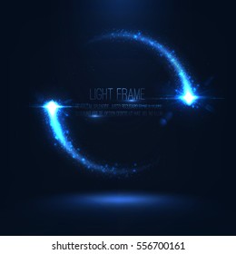 Magic light frame consist of glowing particles on transparent  . Abstract comets with lens flare effect and bokeh . Flashes  randomly located  .Vector illustration for your design 