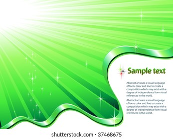 Magic light. Green rays banner. Place for your text.