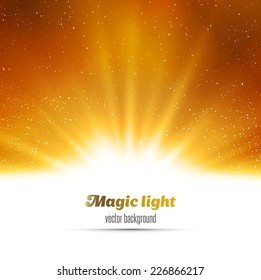 Magic light holiday background. Gold burst. Christmas background