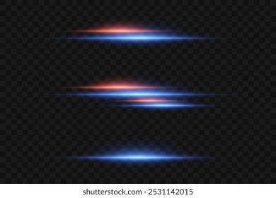 Magic light horizontal lines. Neon laser beams. On a transparent background.
