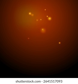 Magic light on dark background. Realistic vector illustration of circle and shimmering particles.Sun shine