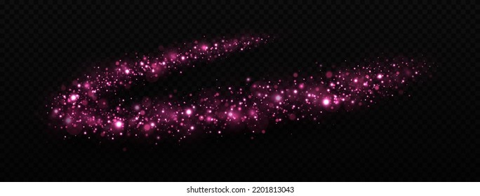 Magic light purple wave. Sparkle dust particles. Glowing circle trail. Luxury shiny circle of pink particles.