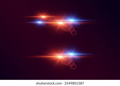 Magic light red and blue flares, lens flare and stars, line light.