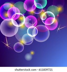 Magic light series. Glare template with stars and bubbles.