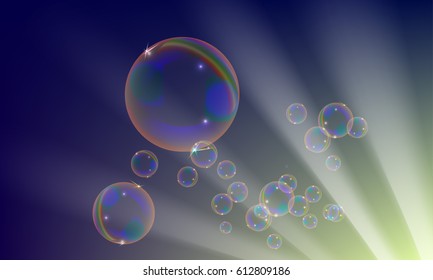 Magic light series. Glare template with soap bubbles.
