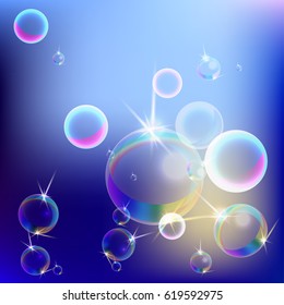 Magic light series. Glare template with soap bubbles.
