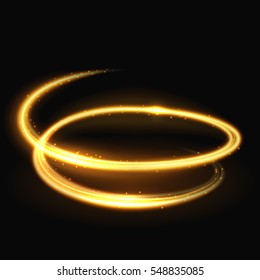 Magic light spiral glitz and glamour vector effect on black background.