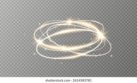 Magic light swirl effect with glowing sparkles and energy rings on transparent background. Ideal for fantasy, motion. Holiday design element. Vector illustration.