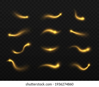 La luz mágica sigue la decoración de navidad abstracta. Rompiendo olas doradas con un juego de vectores brillante. Brillos brillantes.