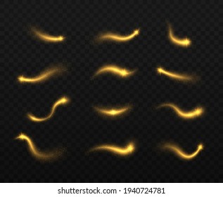 La luz mágica sigue la decoración de navidad abstracta. Rompiendo olas doradas con un juego de vectores brillante. Brillos brillantes.