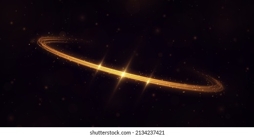 Magic light trails abstract christmas decoration. Shimmering golden waves with glitter vector set. Glowing glitter sparkles.