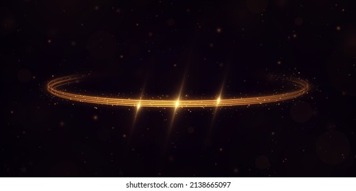 Magic light trails abstract christmas decoration. Shimmering golden waves with glitter vector set. Glowing glitter sparkles.