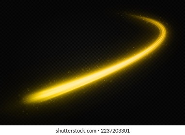 Magic light trails abstract christmas decoration. Shimmering golden waves with glitter effect. Glowing glitter sparkles.