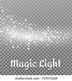 magic light white glitter wave abstract particles isolated on transparent background.